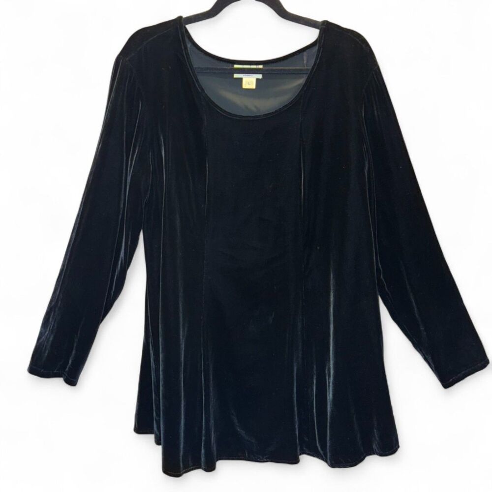 Monika Turtle Luxe Black Velvet Long Sleeve Tunic Rayon + Silk Blend size L
